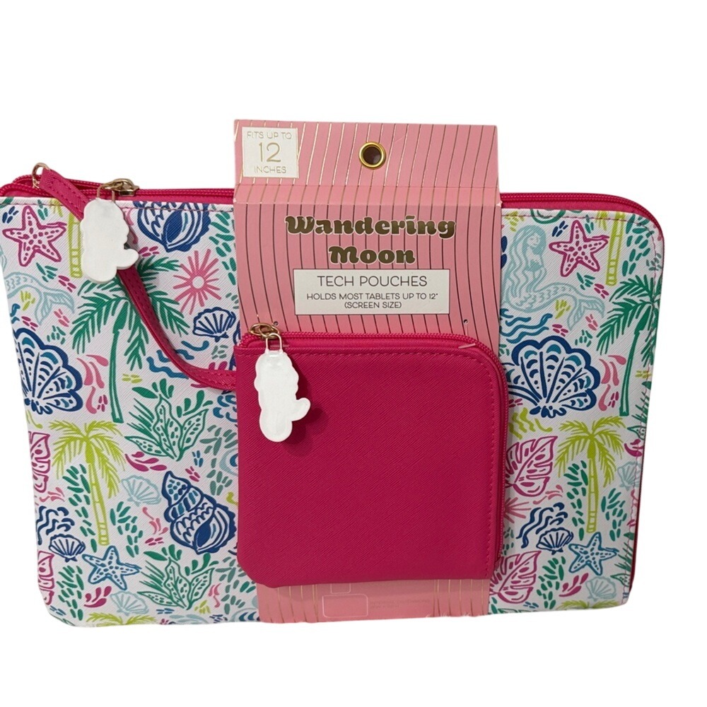 Wandering‎ Moon Tech Pouches Mermaid Tropical Tablet Sleeve Set Pink 12 Inch